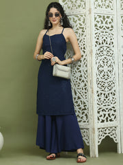 Chic Backless Designer Kurta with Palazzo ( JOKPL 2137N 1577 Navy )