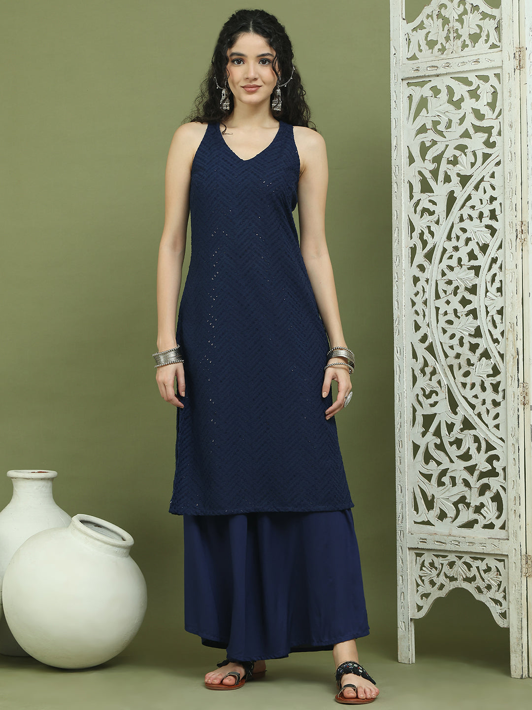 DesiQlo Women kurta sets - Blue - JOKPL_2137N_1579_Navy_S