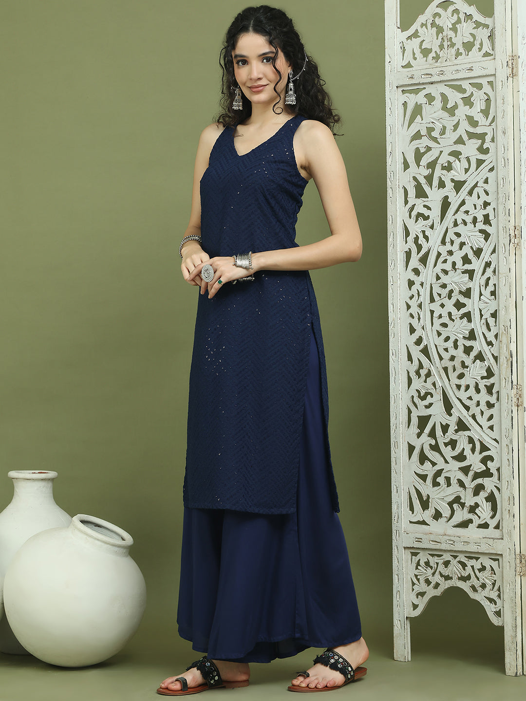 DesiQlo Women kurta sets - Blue - JOKPL_2137N_1579_Navy_S