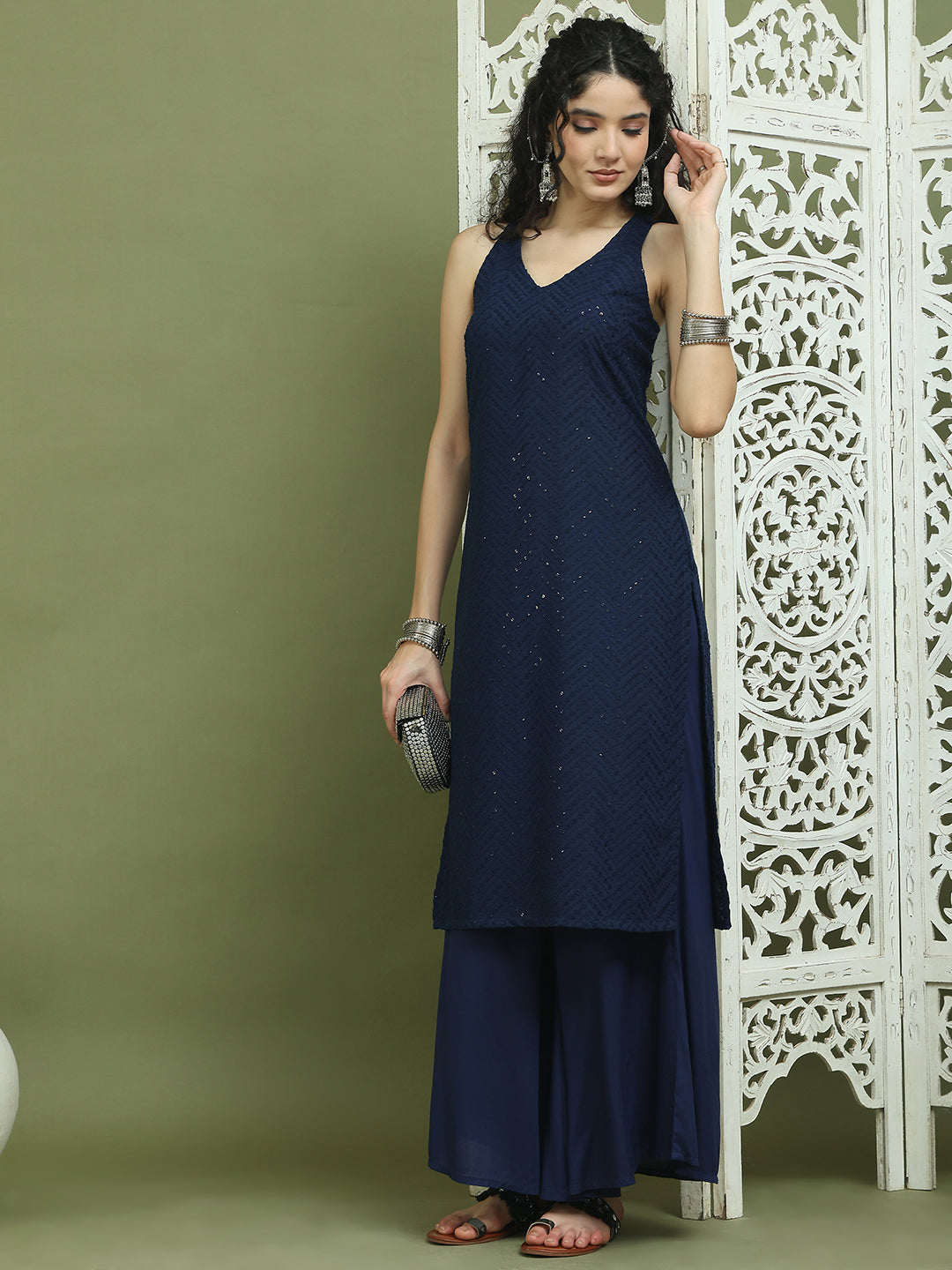 DesiQlo Women kurta sets - Blue - JOKPL_2137N_1579_Navy_S