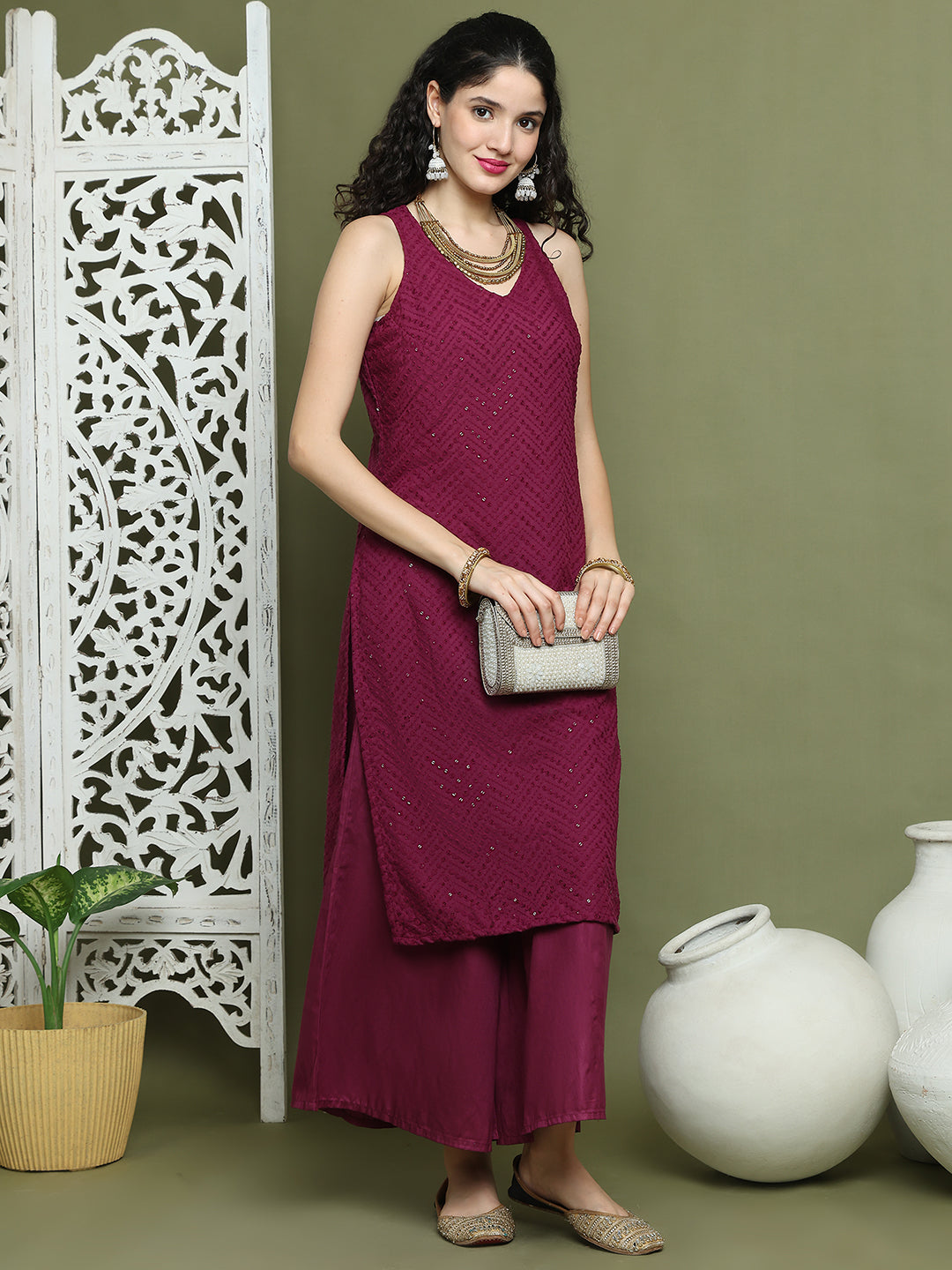 DesiQlo Women kurta sets - Purple - JOKPL_2137P_1579_Purple_S