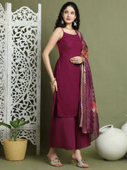 Backless Designer Kurta Palazzo Set with Floral Dupatta ( JOKPL 2137P D66P 1577 Purple )