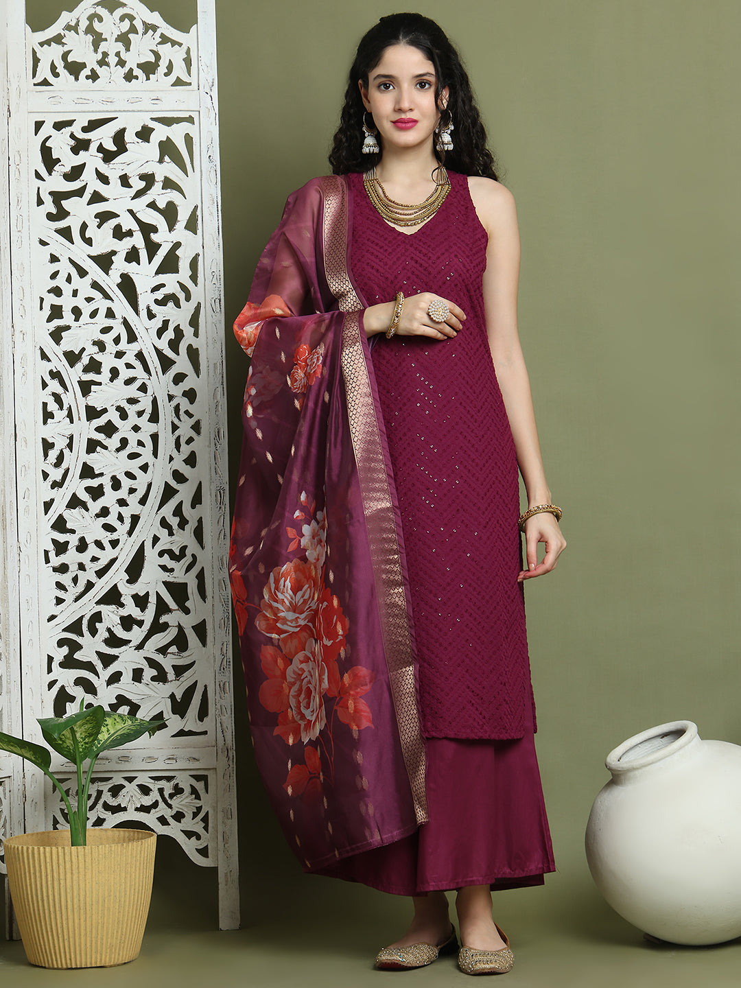 DesiQlo Women kurta sets - Purple - JOKPL_2137P_D66P_1579_Purple_S