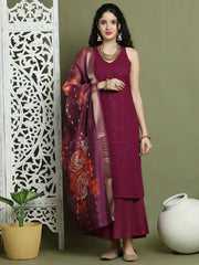 Embroidered Rayon Kurta Palazzos With dupatta ( JOKPL 2137P D66P 1579 Purple )