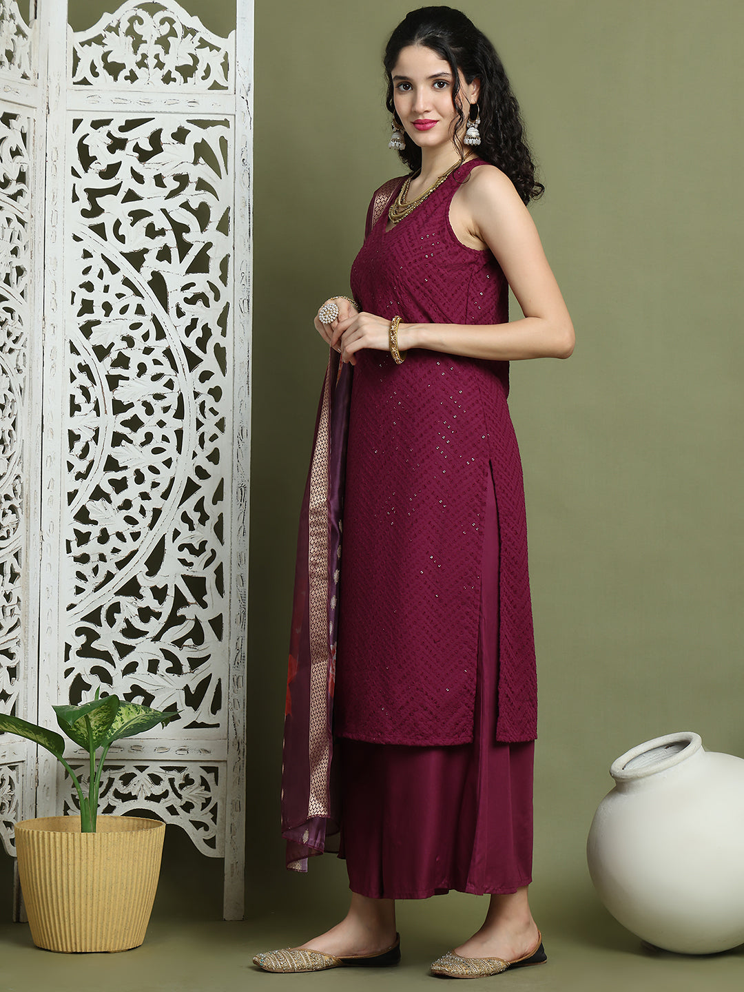 DesiQlo Women kurta sets - Purple - JOKPL_2137P_D66P_1579_Purple_S