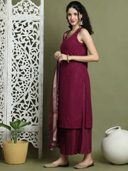 Embroidered Rayon Kurta Palazzos With dupatta ( JOKPL 2137P D66P 1579 Purple )