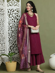 Embroidered Rayon Kurta Palazzos With dupatta ( JOKPL 2137P D66P 1579 Purple )
