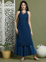 Embroidered Rayon Kurta With Palazzos ( JOKPL 2137Pe 1579 Peacock )