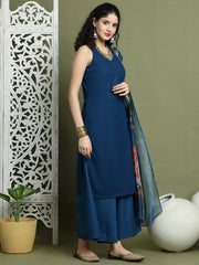 Embroidered Rayon Kurta Palazzos With dupatta ( JOKPL 2137Pe D66Pe 1579 Peacock )