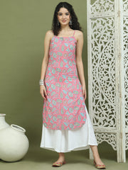 Women's Floral Printed Rayon Kurta ( JOK 1578 Pink )