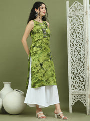Printed Rayon Kurta for Women ( JOK 1580 Olive )