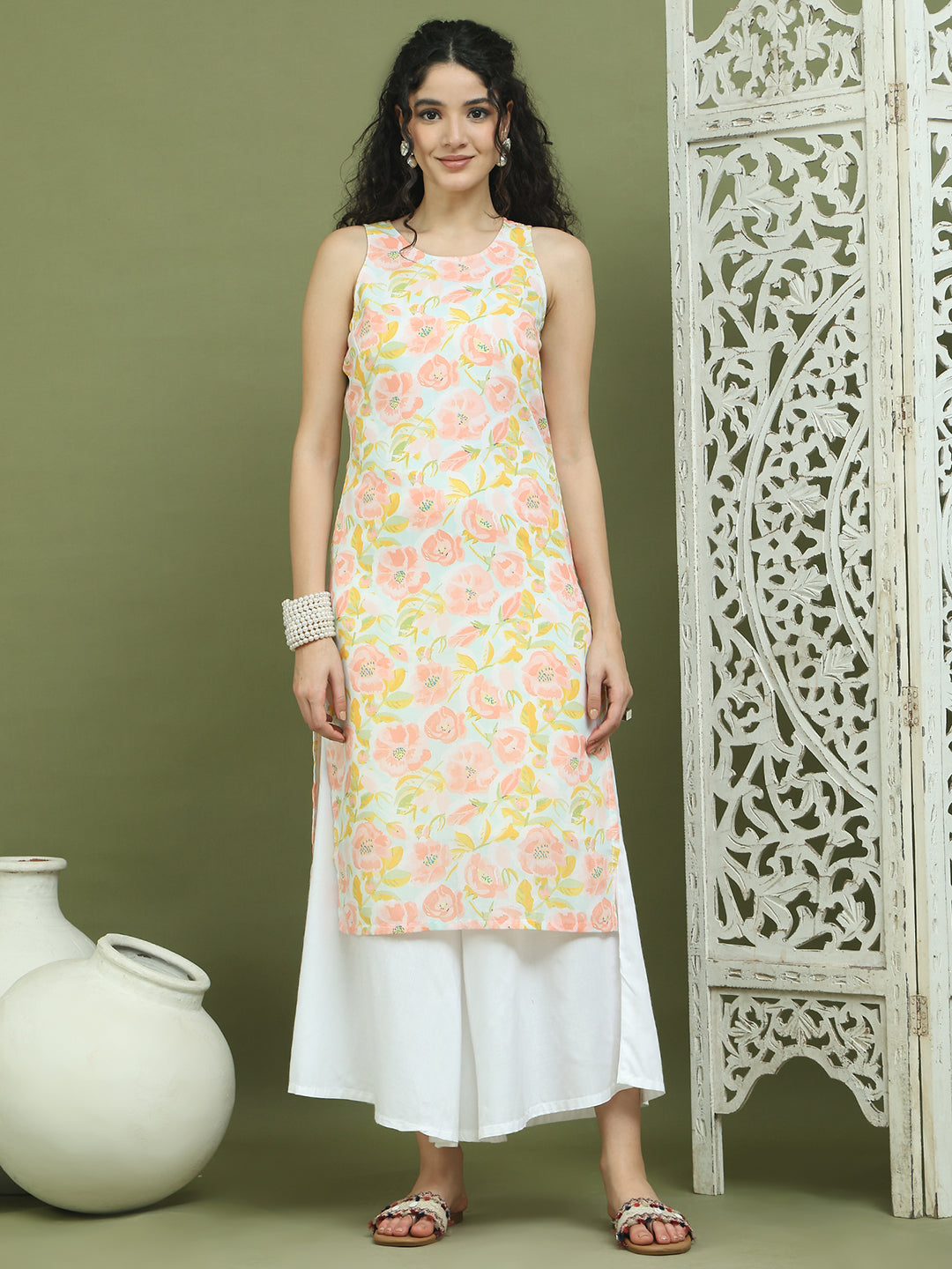 Printed Rayon Kurta Palazzo Set ( JOKPL 2137W 1580 Sky )
