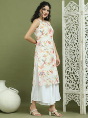 Printed Rayon Kurta Palazzo Set ( JOKPL 2137W 1580 White )