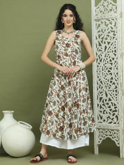 Foil Printed flared kurtas ( JOK 1581 Brown )