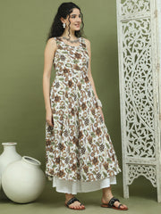 Foil Printed flared kurtas ( JOK 1581 Brown )