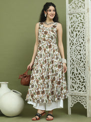 Foil Printed flared kurta pallazos set ( JOKPL 2137W 1581 Brown )