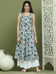 Foil Printed flared kurtas ( JOK 1581 Navy )