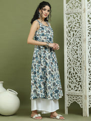 Foil Printed flared kurtas ( JOK 1581 Navy )
