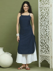 Navy Blue Screen-Printed Cotton Kurta ( JOK 1582 Navy )