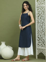 Navy Blue Screen-Printed Cotton Kurta ( JOK 1582 Navy )