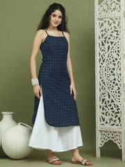 Navy Blue Screen-Printed Cotton Kurta ( JOK 1582 Navy )