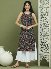 Women's Printed Rayon Kurtas ( JOK 1584 Black )