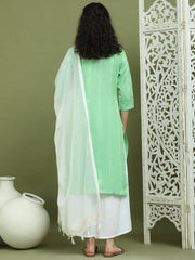 Lace Work, Woven Design straight Kurta Palazza & Dupatta ( JOKPL 2137W D31W 1570 Green )