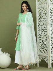 Lace Work, Woven Design straight Kurta Palazza & Dupatta ( JOKPL 2137W D31W 1570 Green )