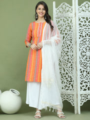 Lace Work, Woven Design straight Kurta Palazza & Dupatta ( JOKPL 2137W D31W 1570 Orange )