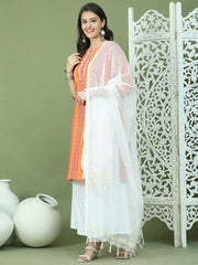 Lace Work, Woven Design straight Kurta Palazza & Dupatta ( JOKPL 2137W D31W 1570 Orange )