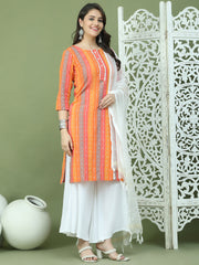 Lace Work, Woven Design straight Kurta Palazza & Dupatta ( JOKPL 2137W D31W 1570 Orange )