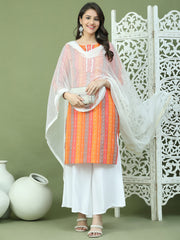 Lace Work, Woven Design straight Kurta Palazza & Dupatta ( JOKPL 2137W D31W 1570 Orange )