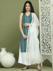 Foil Printed Rayon Kurta Palazzos & Dupatta for Women ( JOKPL 2137W D31W 1575 Blue )