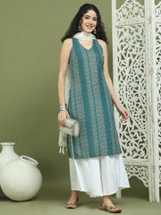 Foil Printed Rayon Kurta Palazzos & Dupatta for Women ( JOKPL 2137W D31W 1575 Blue )