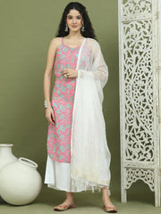 Floral Printed Rayon Kurta Palazzos with Dupatta ( JOKPL 2137W D31W 1578 Pink )