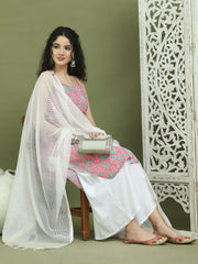 Floral Printed Rayon Kurta Palazzos with Dupatta ( JOKPL 2137W D31W 1578 Pink )