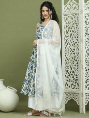 Foil Printed flared kurta pallazos With Dupatta ( JOKPL 2137W D31W 1581 Navy )