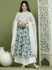 Foil Printed flared kurta pallazos With Dupatta ( JOKPL 2137W D31W 1581 Navy )