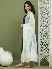 Screen Printed Pure Cotton Kurta Palazzos with Dupatta ( JOKPL 2137W D31W 1582 Navy )