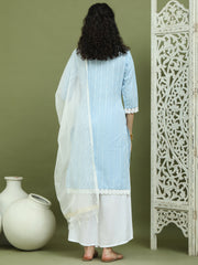 Lace Work, Woven Design straight Kurta Palazzo With Dupatta ( JOKPL 2137W D31W 1588 Blue )