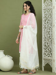 Lace Work, Woven Design straight Kurta Palazzo With Dupatta ( JOKPL 2137W D31W 1588 Pink )