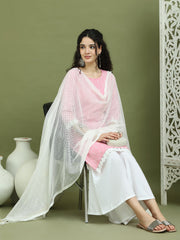 Lace Work, Woven Design straight Kurta Palazzo With Dupatta ( JOKPL 2137W D31W 1588 Pink )