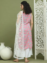 Floral Printed Rayon Kurta Palazzos with Dupatta ( JOKPL 2137W D67W 1578 Pink )