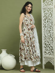 Foil Printed flared kurta pallazos With Dupatta ( JOKPL 2137W D67W 1581 Brown )