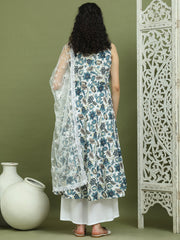 Foil Printed flared kurta pallazos With Dupatta ( JOKPL 2137W D67W 1581 Navy )
