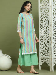 Lace Work, Woven Design straight Kurta With Palazzo ( JOKPL 2138G 1589 Green )