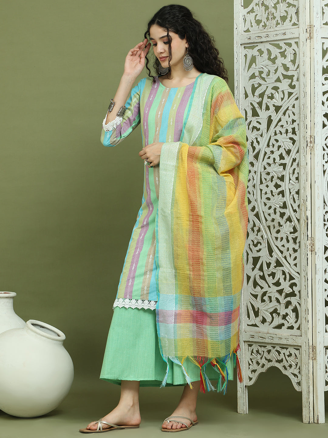DesiQlo Women kurta sets - Green - JOKPL_2138G_D70Mul_1589_Green_S