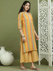 Lace Work, Woven Design straight Kurtas for Women ( JOK 1570 Mustard )