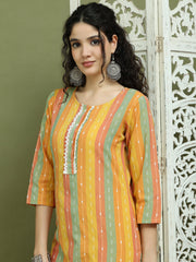 Lace Work, Woven Design straight Kurtas for Women ( JOK 1570 Mustard )