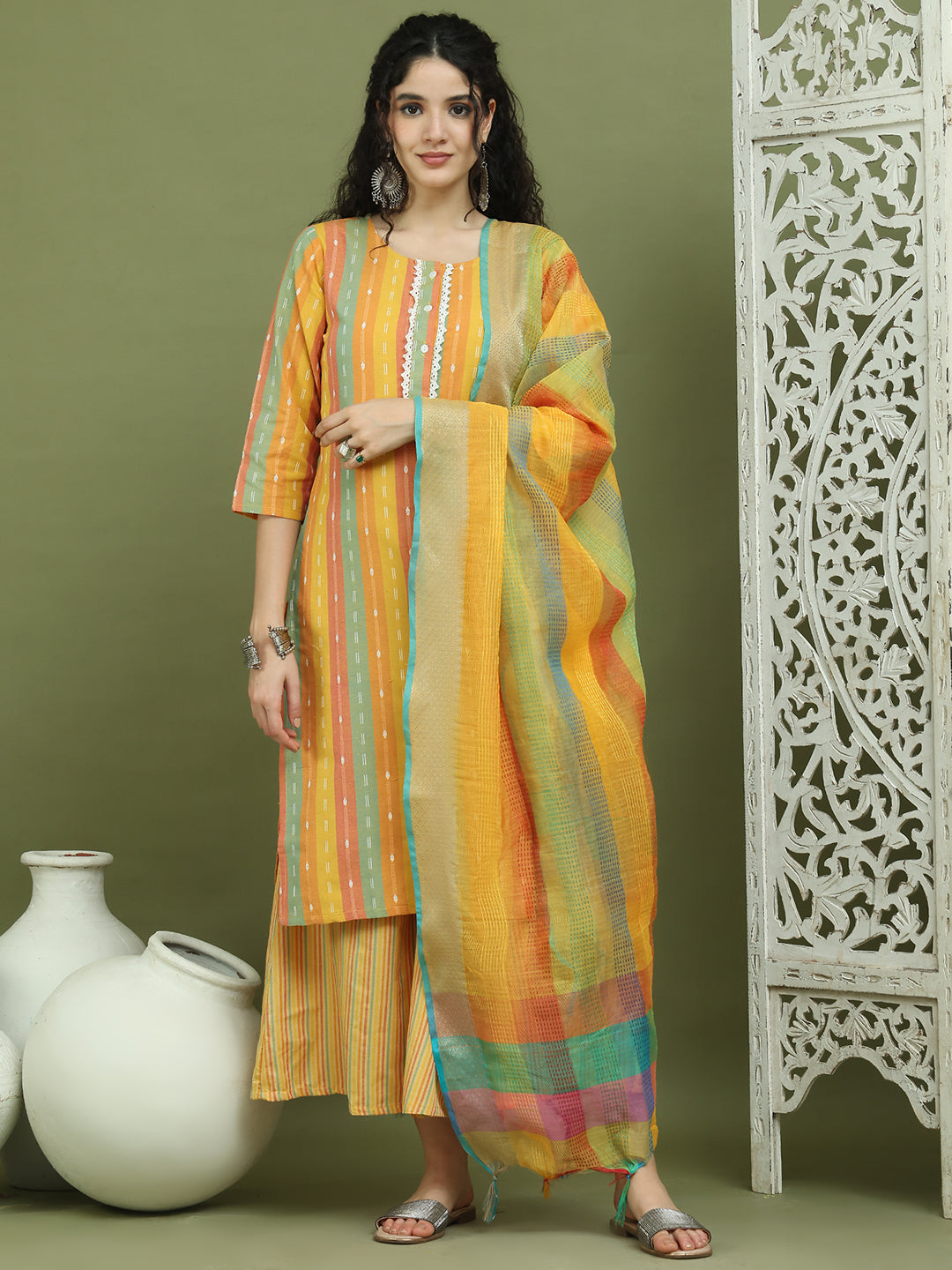 DesiQlo Women kurta sets - Yellow - JOKPL_2138Mus_D70Mul_1570_Mustard_